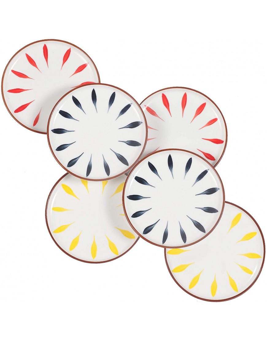 AQUIVER 6'' Ceramic Dessert Plates Color Painted Porcelain Appetizer Plates Tea Party Small Serving Plates for Cake Pie Snacks Ice Cream Side Dish Waffles Set of 6 3 Colors