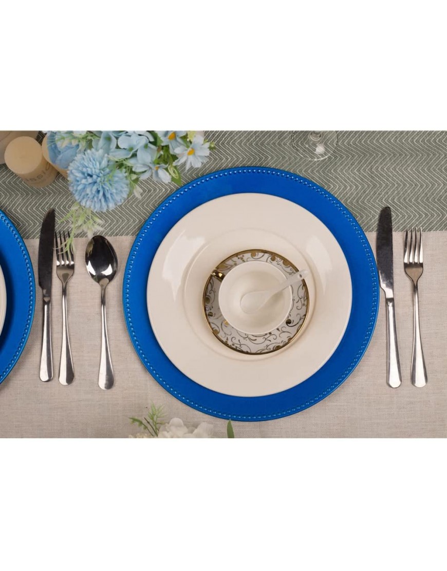 Blue Charger Plates Round Dinner Charger with Beaded 13 Inch Plastic Plate Chargers for Wedding Table Decor Set of 6