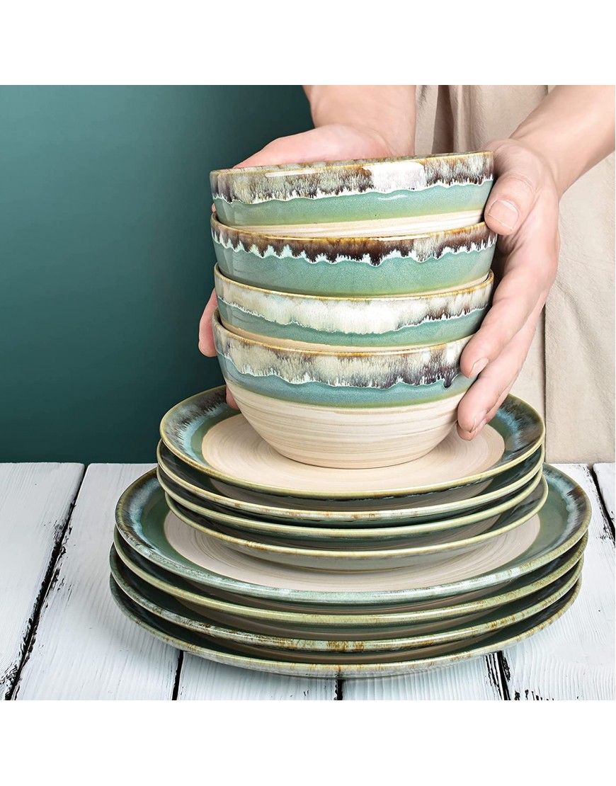 Bosmarlin Stoneware Dinner Plates 10.5 inches Set of 4 for Salad Pasta Dessert Microwave and Dishwasher Safe Green 10.5 in