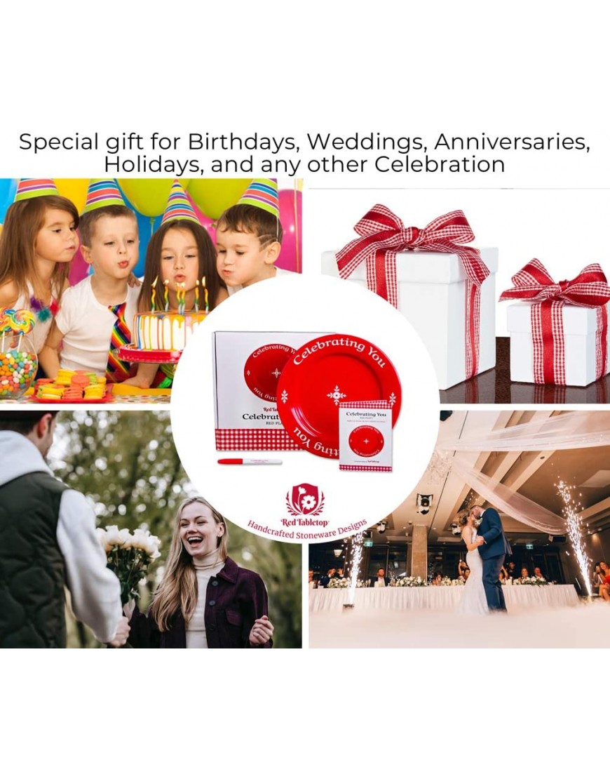 Celebrating You Red Plate in custom Gift Box. Birthday Plate Mother’s Day Wedding Anniversary Holiday Gift Red Dinner Plate Quality Personalized Special Red Plate Microwave & Dishwasher Safe