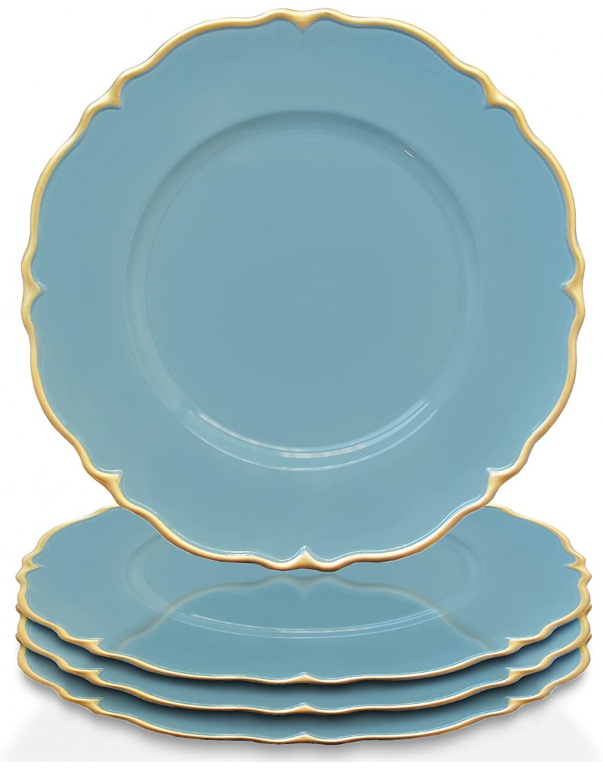 Charge it by Jay Scallop Anderson Charger Plate 13” Decorative Melamine Service Plate for Home Professional Dining Perfect for Upscale Events Dinner Parties Weddings Set of 4 Blue Gold