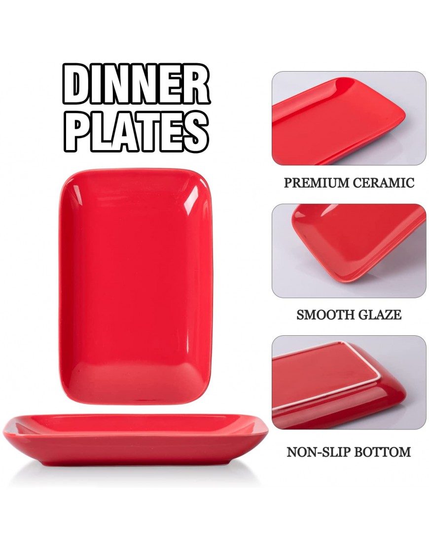 Delling 8 in Ultralight Rectangular Salad Plates Porcelain Dessert Plates Ceramic Small Serving Dishes for Fruit Salad Sushi Appetizer and More Plate Set of 6 Red