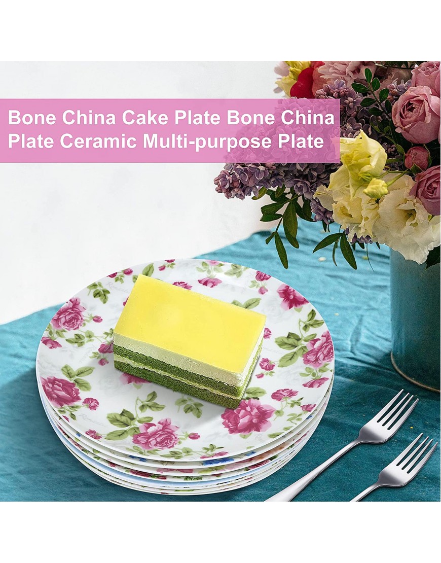 Dinner Plates Set of 8,Dessert Plates 8.3 Inch Diameter Porcelain Bone China Salad Plates,Floral Plates,Pizza Pasta Serving Plates with 8 Forks- Apply to Microwave Oven and Dishwasher
