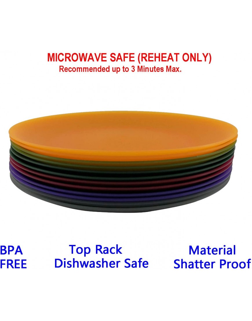 Everyday Plastic Reusable Plates BPA Free Dishwasher Safe Microwaveable set of 12 Great for Dinner Indoor Outdoor UseMulticolor