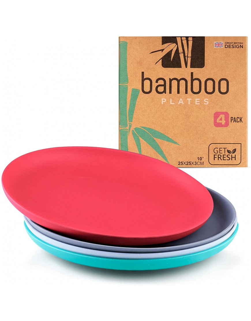 Get Fresh Bamboo Plates 4 Pack Bamboo Dinnerware Bamboo Fiber Dinnerware Set Multiple Colors Bamboo Fiber Plates for Healthy Dining