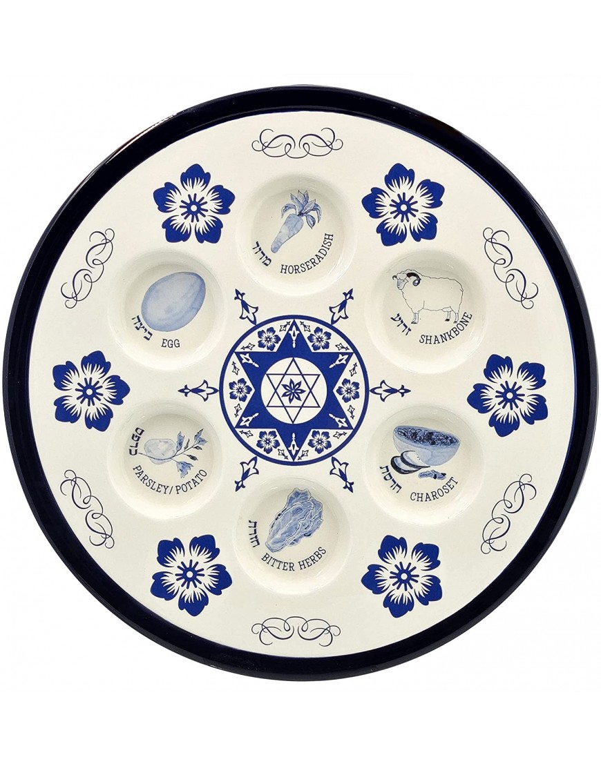 Gorgeous Ceramic Passover Seder Plate Renaissance Design Passover Plate 12" Inch Diameter Blue Renaissance Design