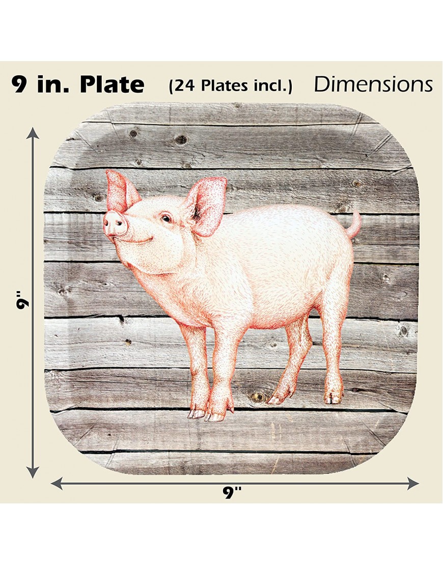 Havercamp Pig 9” Plates on Barnwood 24 pcs.! Authentic and Cute Pig on a Rustic Barnwood Background. 24 Lg. 9 in. Square Dinner Plates. Pair with the Farm Table Collection!