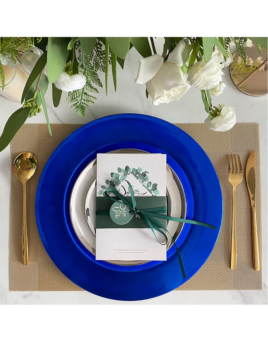 Henilosson Metallic Foil Blue Charger Plates-13 inch-6 pack round Dinner Chargers -Plate Chargers for Dinner Plates Wedding Décor Place-mats 6 blue