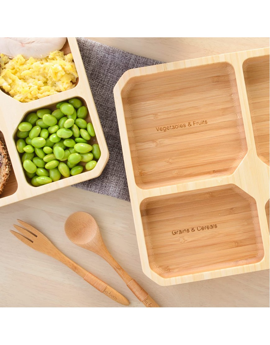 La Boos Square Portion Control Plates 4-Section MyPlate Healthy Diet Ratio Control or Weight Loss Aid plate Made with Bamboo BPA-Free Lunch Plate or Healthy Eating Plate
