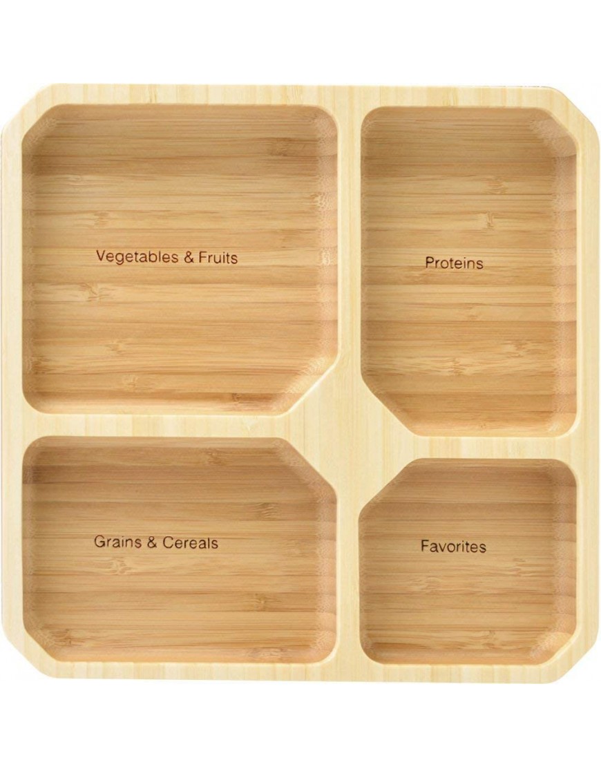 La Boos Square Portion Control Plates 4-Section MyPlate Healthy Diet Ratio Control or Weight Loss Aid plate Made with Bamboo BPA-Free Lunch Plate or Healthy Eating Plate