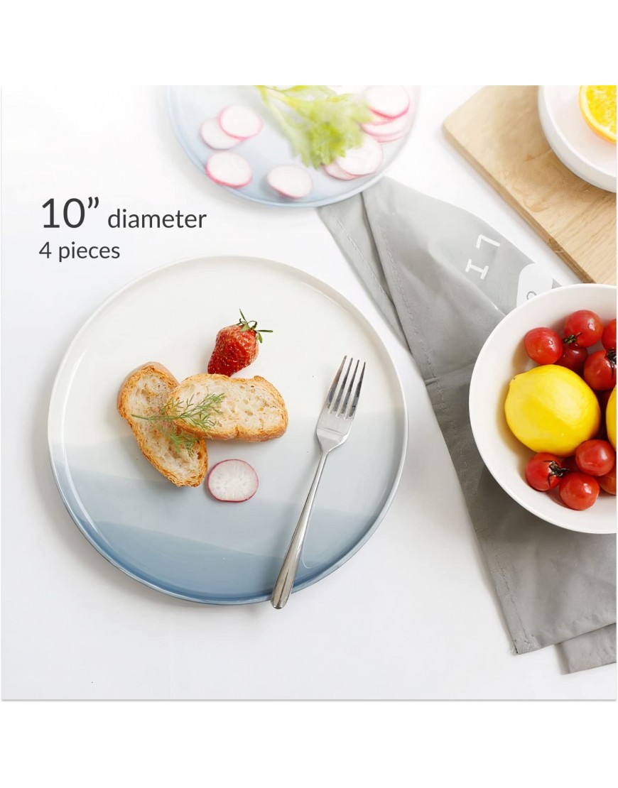 Luna 4pc 10 Large Dinner Plates | Calm Blue Porcelain plates set | kitchen plate set | dinnerware set | ceramic plates | white dinner plates | salad plate | dessert plates | snack plate