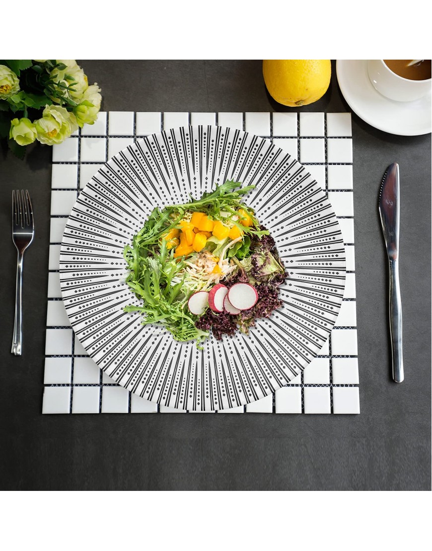 MARSTRACE 10 Inch White Dinner Plates Set of 4,Creative Porcelain Ceramic Desserts Plate Multiple Stripes Patterns for Salad Pasta Serving,Microwave Dishwasher Safe