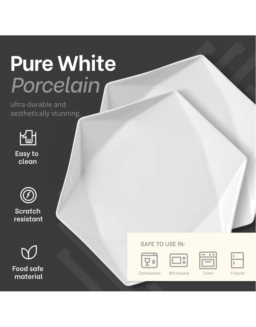 MITBAK 10.5 Porcelain Dinner Plates | Set of 6 Elegant Diamond Shaped Natural White Dinnerware Set For Dinner Holidays Restaurant Salad Dessert | White Dishes Make An Excellent Gift Idea