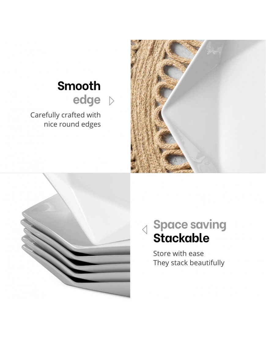MITBAK 10.5 Porcelain Dinner Plates | Set of 6 Elegant Diamond Shaped Natural White Dinnerware Set For Dinner Holidays Restaurant Salad Dessert | White Dishes Make An Excellent Gift Idea