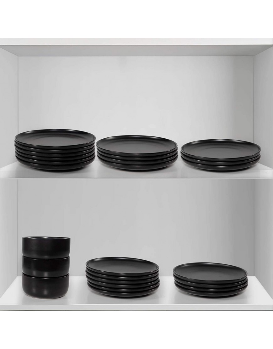 Monamour 8 Inch Matte Ceramic Dinner Plates Round Lunch Salad Plates Porcelain Serving Plates 6 Packs Black