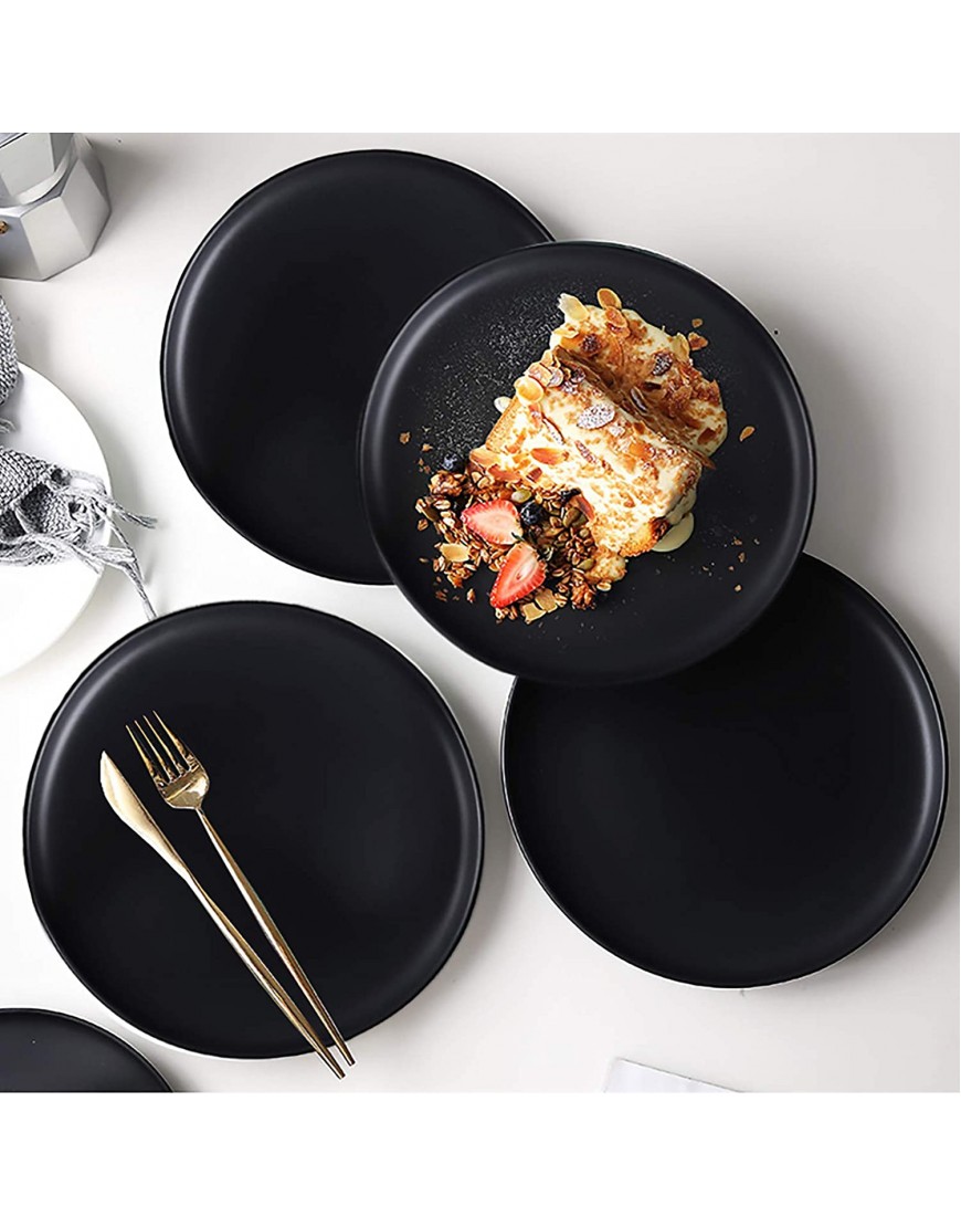 Monamour 8 Inch Matte Ceramic Dinner Plates Round Lunch Salad Plates Porcelain Serving Plates 6 Packs Black