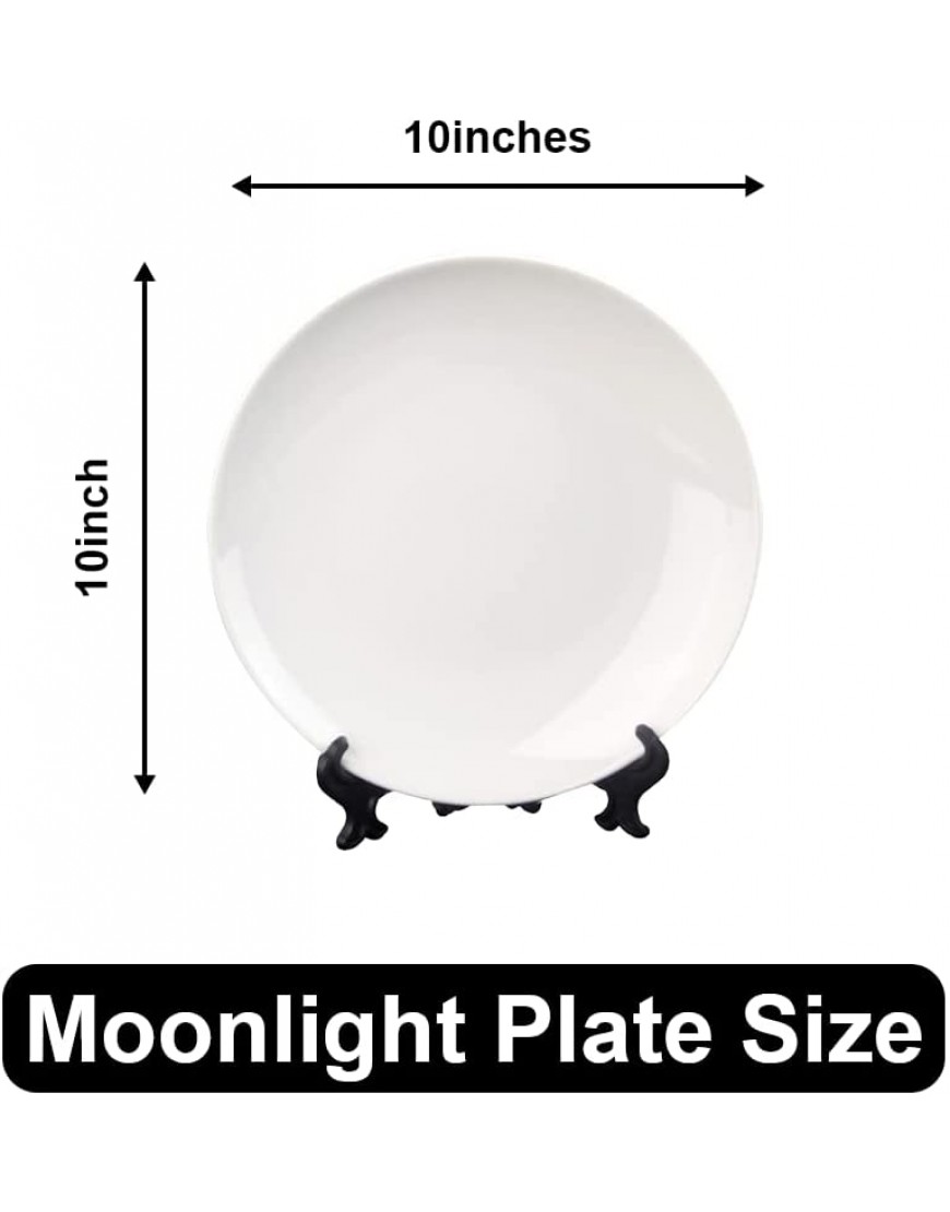 MR.R Set of 2 Sublimation Blanks White Ceramic Moon Plate with Stand,Porcelain Plates 10 inch Round Dessert or Salad Plate Lead-Free Safe in Microwave Oven and Freezer