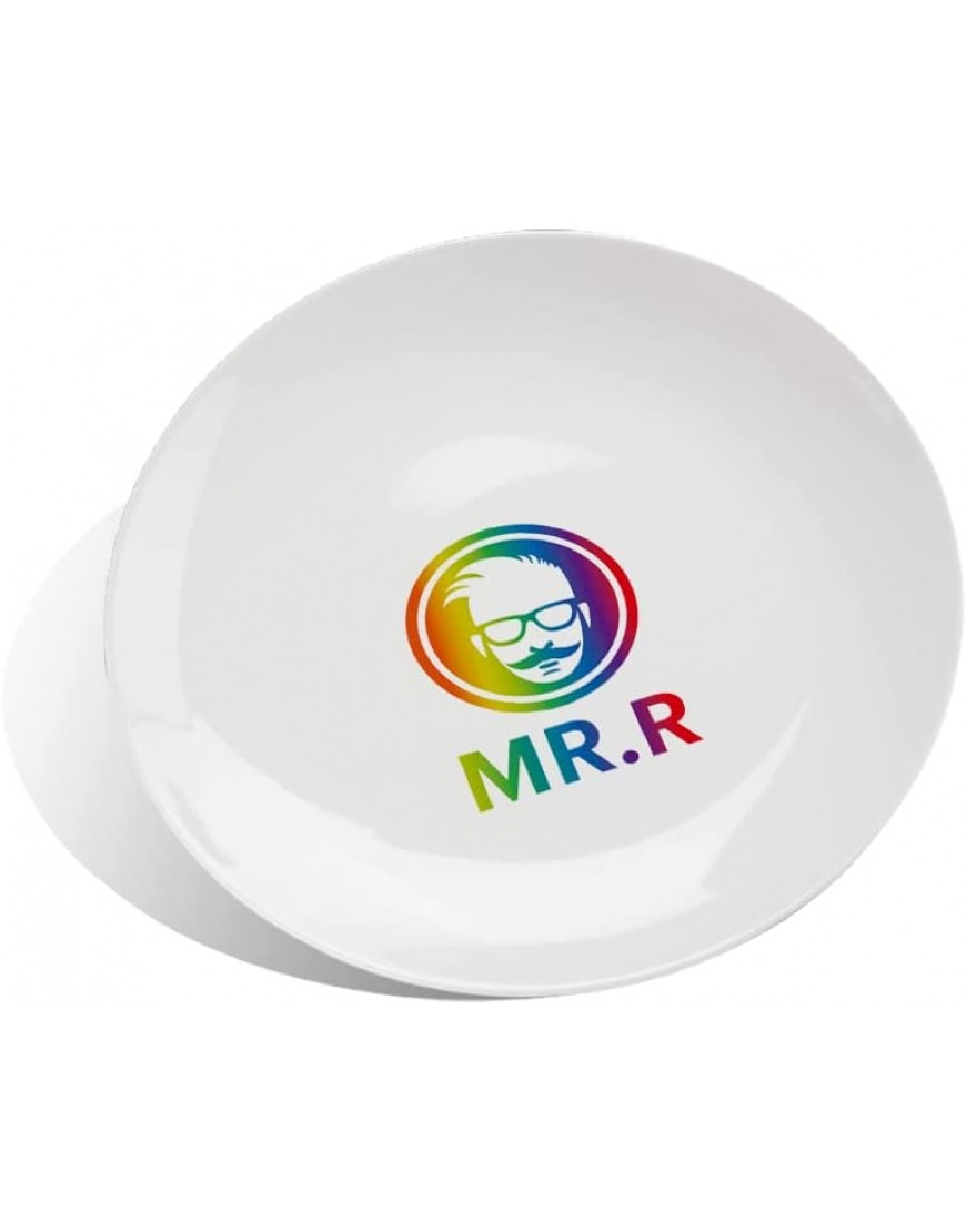 MR.R Set of 2 Sublimation Blanks White Ceramic Moon Plate with Stand,Porcelain Plates 10 inch Round Dessert or Salad Plate Lead-Free Safe in Microwave Oven and Freezer