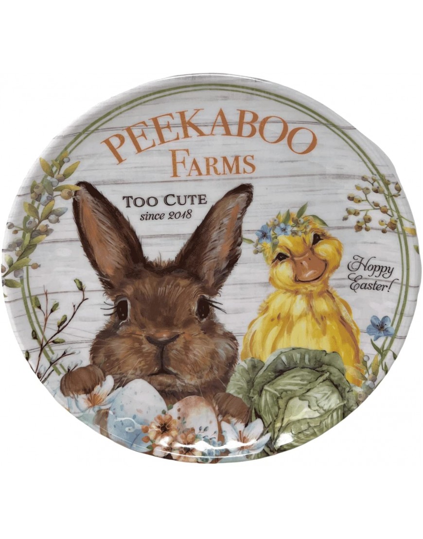 Northeast Home Goods Easter Collection Peekaboo Farms Melamine Dinner Plates Set of 4 10.5-Inch Brown Bunny and Yellow Duck