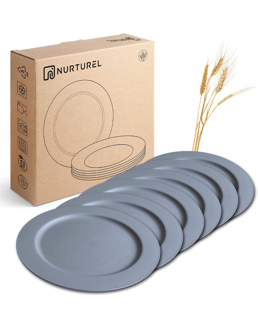 Plastic plates microwave safe and dishwasher safe. Unbreakable reusable 10" dinner plates. BPA free and eco friendly wheat straw plates and dinnerware sets for 6. For adults and family-grey