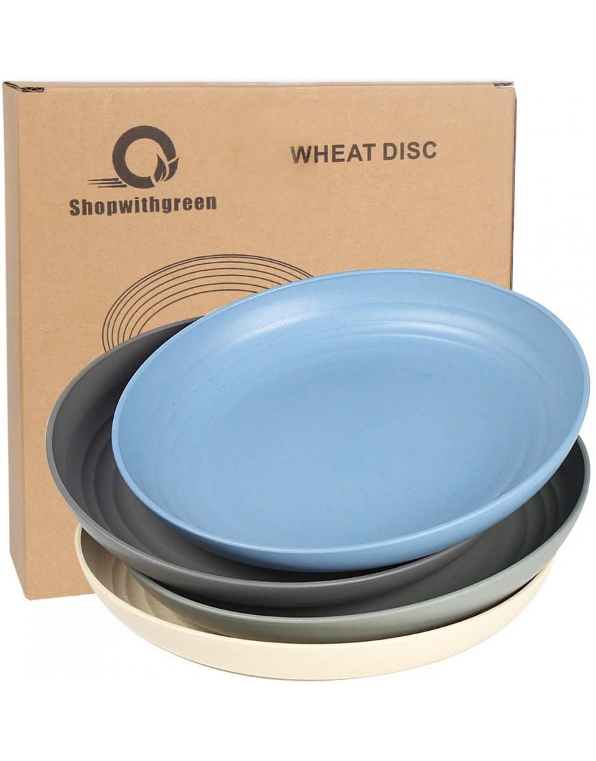 shopwithgreen Lightweight Unbreakable Wheat Straw Plates Extra Large-4 Pack 8.8'' Deep Dinner Plates Dishwasher Microwave Safe for Kids,Toddler Adult