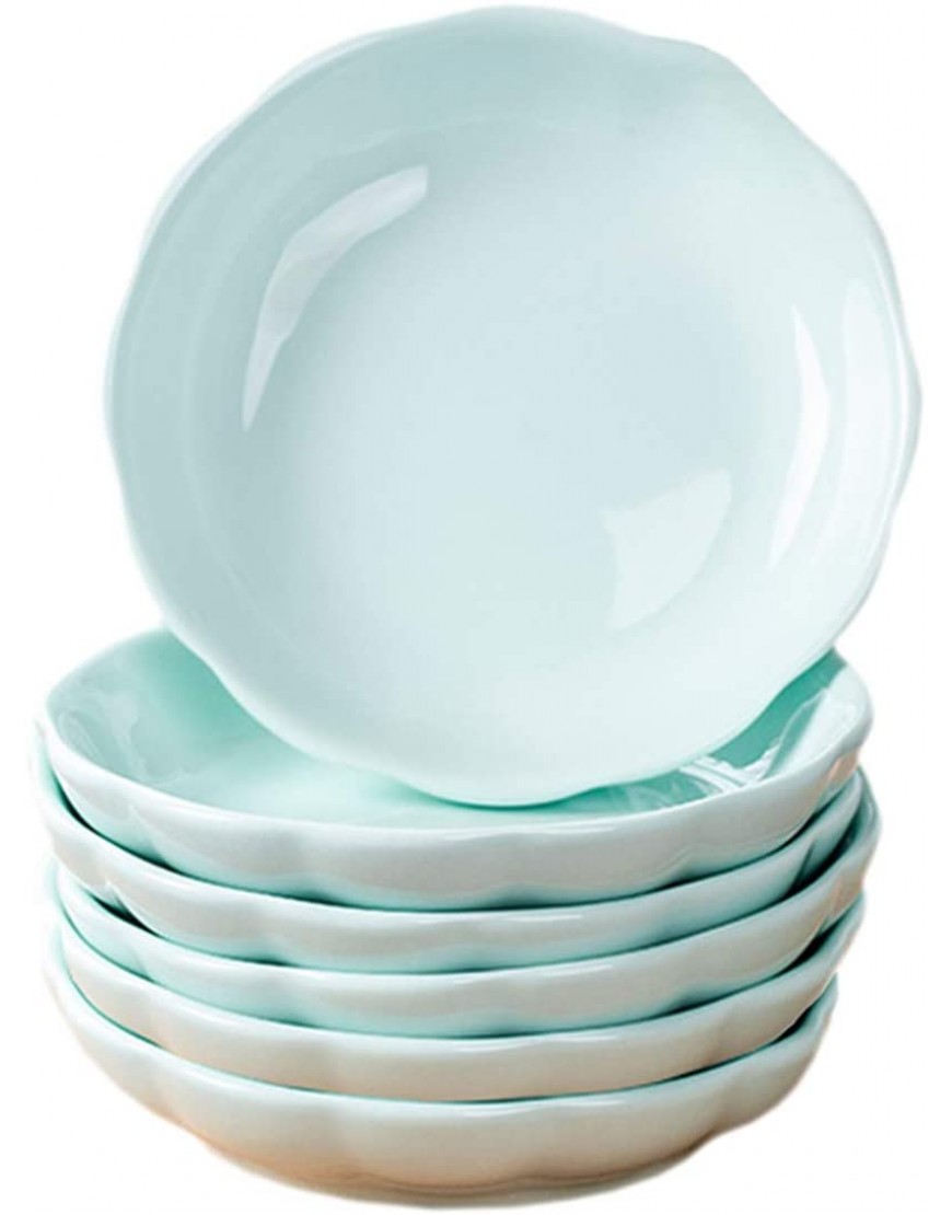 Sizikato 6pcs Light Blue Porcelain Snack Plates 4-Inch Flower-Shaped Appetizer Plate Dipping Bowl.