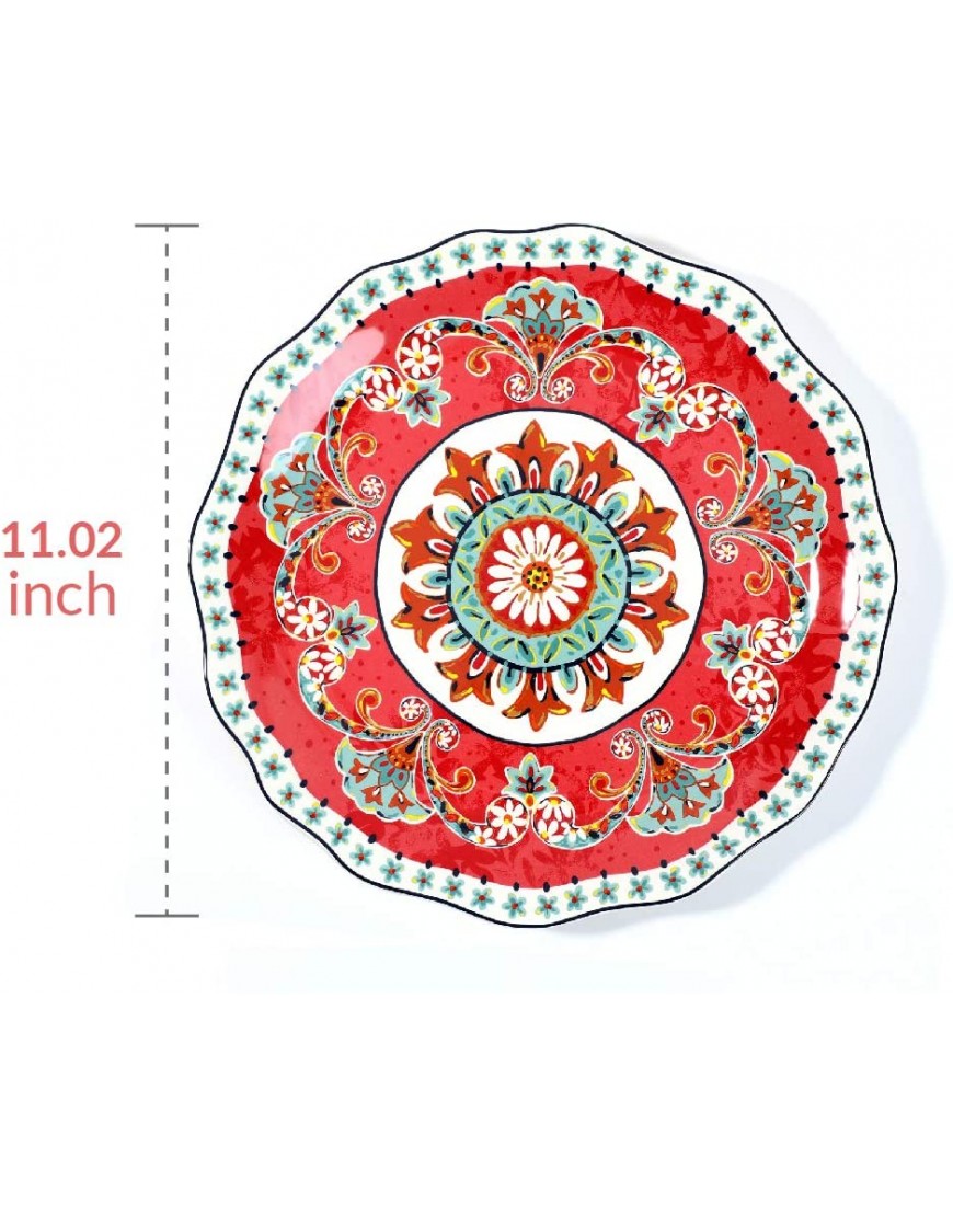 Sonemone Red Farmhouse Floral Dinner Plates Set of 4 11 Inch Platos De Cocina Microwave & Dishwasher Porcelain Plates