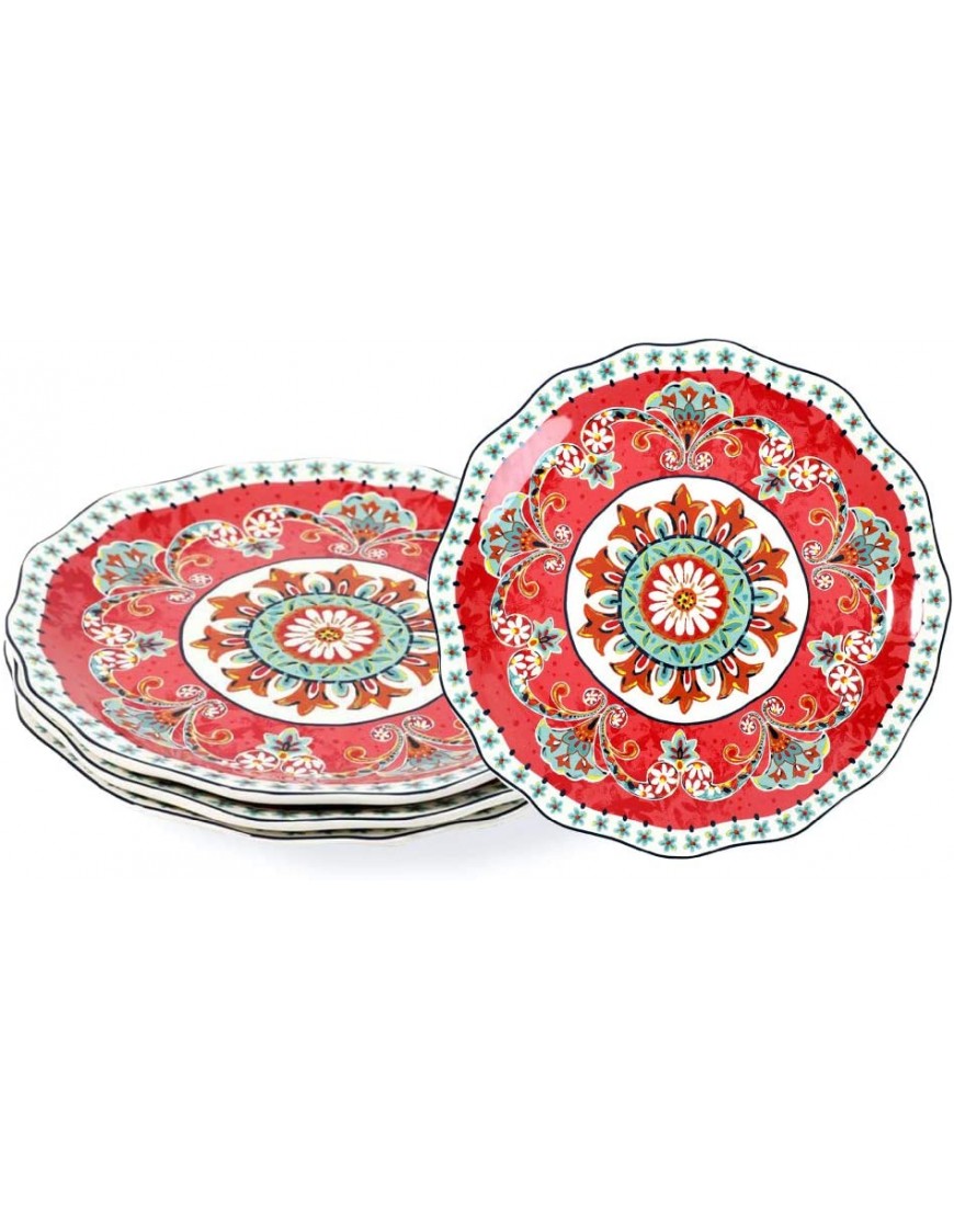 Sonemone Red Farmhouse Floral Dinner Plates Set of 4 11 Inch Platos De Cocina Microwave & Dishwasher Porcelain Plates