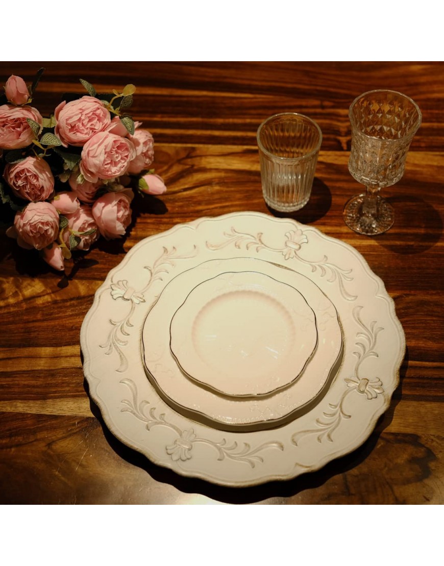 Spsyrine White Antique Charger Plate 13” Embossed Plastic Table Plate Chargers for Dinner Set of 6 Elegant Decorations for Wedding Dining Party Events.