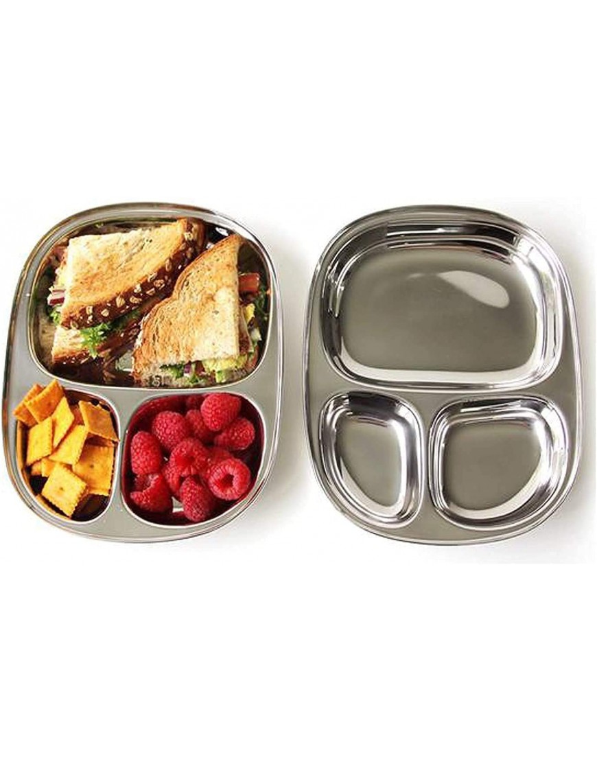Stainless Steel Set of 2 Dinner Plates Oval Dining Plate Tray Breakfast Pav Bhaji Plates | 3 Section Compartment Dinner Plate 8.5 X 11 Inch