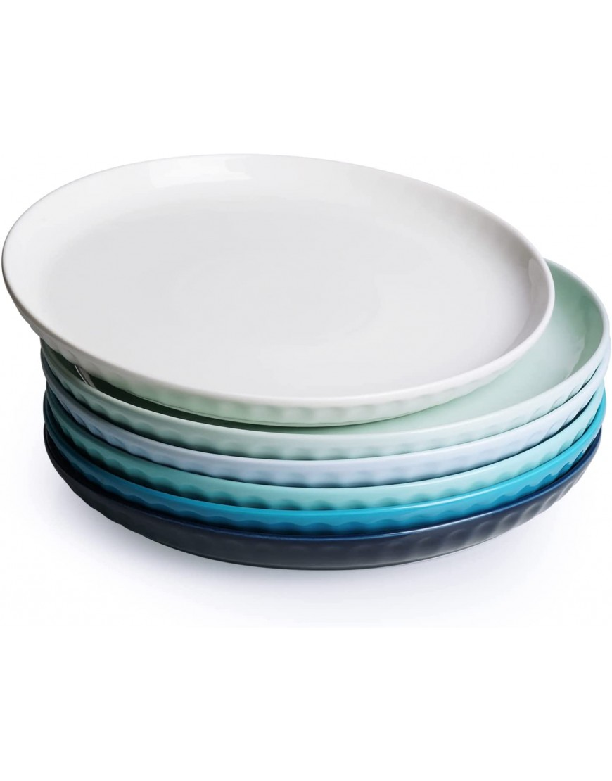 Sweese 156.003 Porcelain Fluted Dinner Plates 10 Inch Set of 6 Cool Assorted Colors