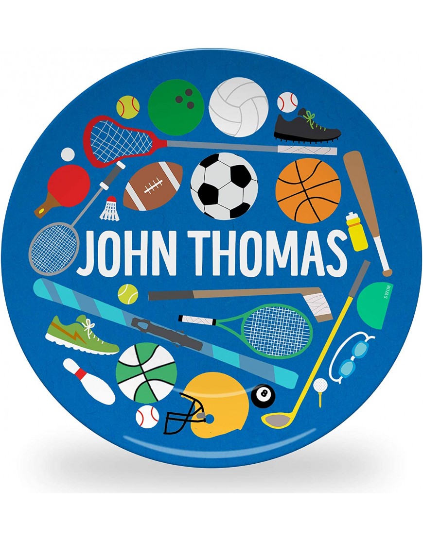 Tiny Expressions Personalized Sports Plate for Boys with Custom Name and Cute Athletic Themed Design | 10 Diameter Dishwasher Safe | BPA Free Made in the USA Decorative Gift Plates