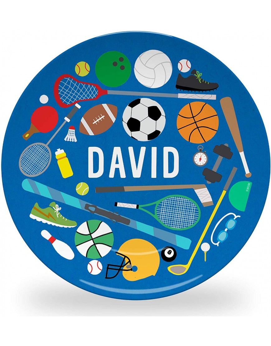 Tiny Expressions Personalized Sports Plate for Boys with Custom Name and Cute Athletic Themed Design | 10" Diameter Dishwasher Safe | BPA Free Made in the USA Decorative Gift Plates
