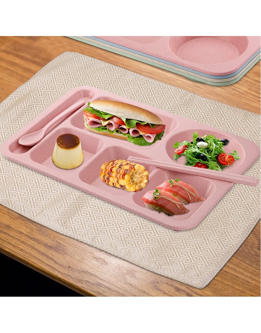 TOPZEA 4 Pack Unbreakable Divided Plates 6 Compartments Wheat Straw Section Plates Plastic Dinner Plate Sets for Adults School Lunch Trays for Kids Toddlers Microwave & Dishwasher Safe,14x10.5
