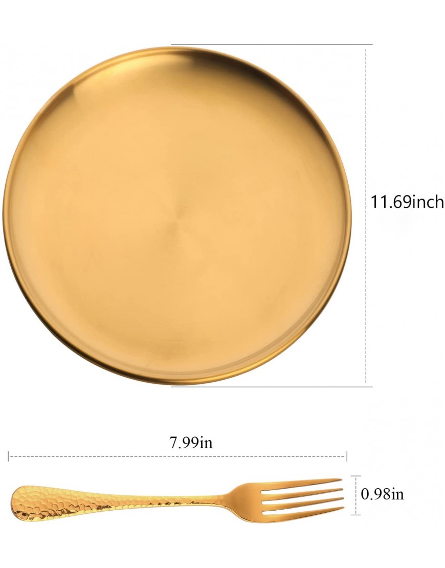 TUPMFG Stainless Steel Dinner Plates 11.69'' Round Salad Plates Set of 4 304 18 8 Metal Serving Dinner Plates for Camping Picnic Home Kichten Gold