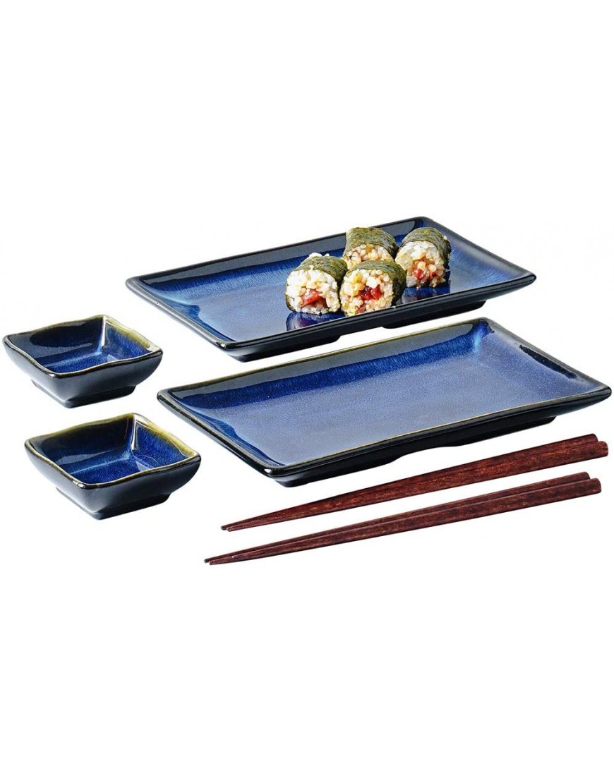 uniidea Ceramic Sushi Serving Tray Sets 2 6 Pieces Japanese Style Porcelain Sushi Plate Dinnerware with Soy Sauce Dishes Bamboo Chopsticks Housewarming Gift Blue