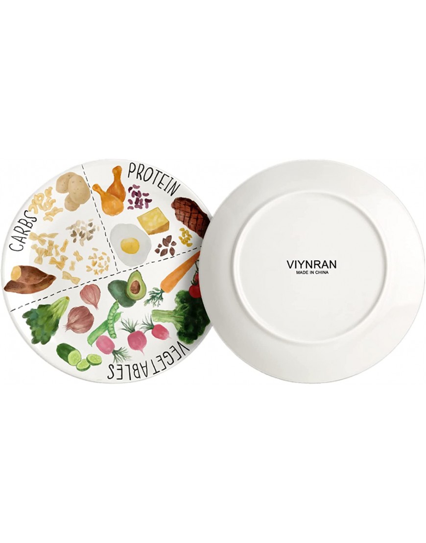 VIYNRAN Ceramic Portion Control Plates 10 Inch For Weight Loss Microwave-Safe 2 Pack