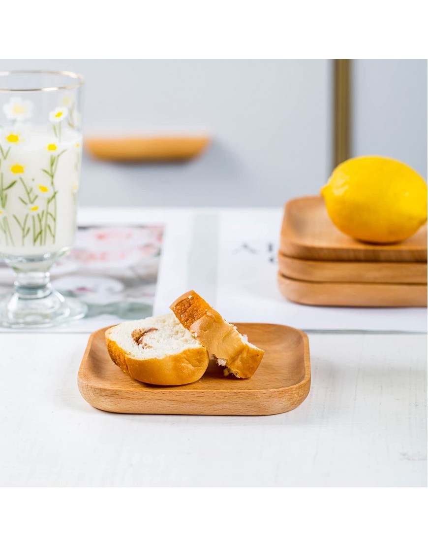 Wooden plate square wooden plate，4-piece food wooden plate handmade from hardwood multifunctional tableware used for dinner lunch and breakfast as aplate plate and tray.Mini Dessert Plates