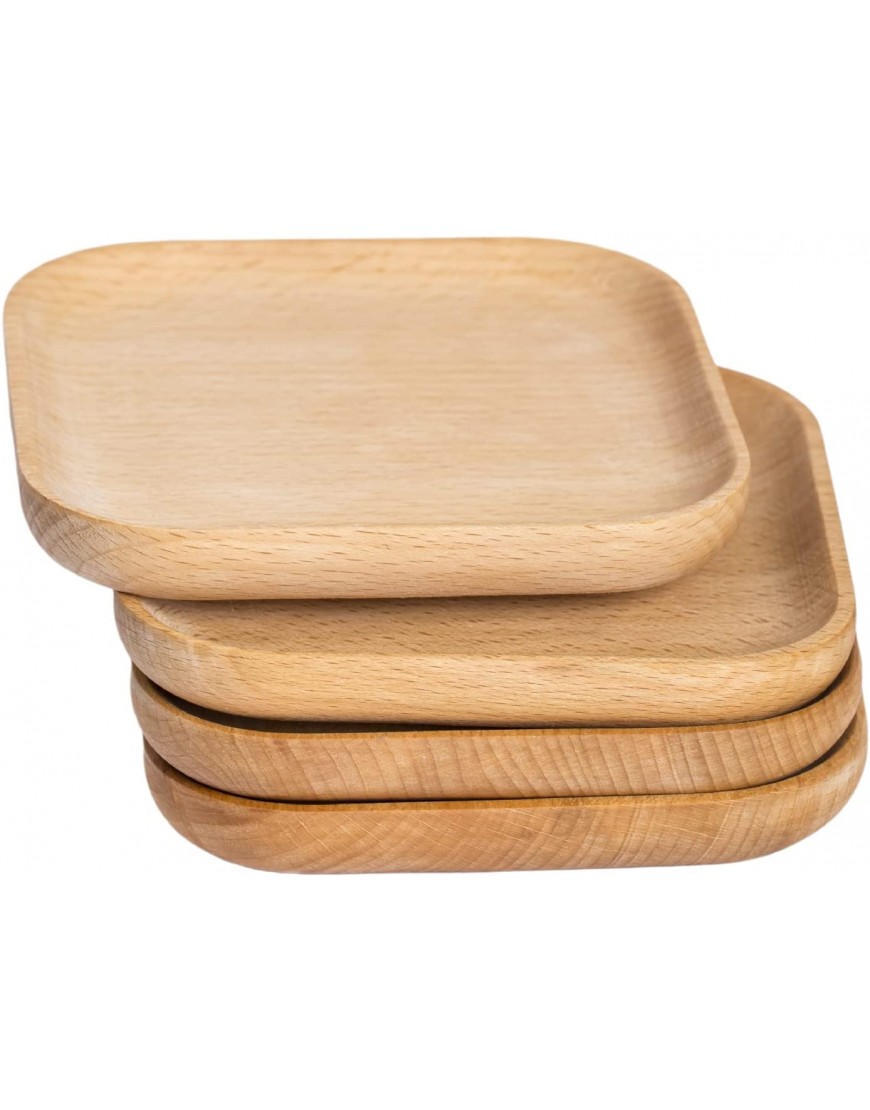 Wooden plate square wooden plate，4-piece food wooden plate handmade from hardwood multifunctional tableware used for dinner lunch and breakfast as aplate plate and tray.Mini Dessert Plates