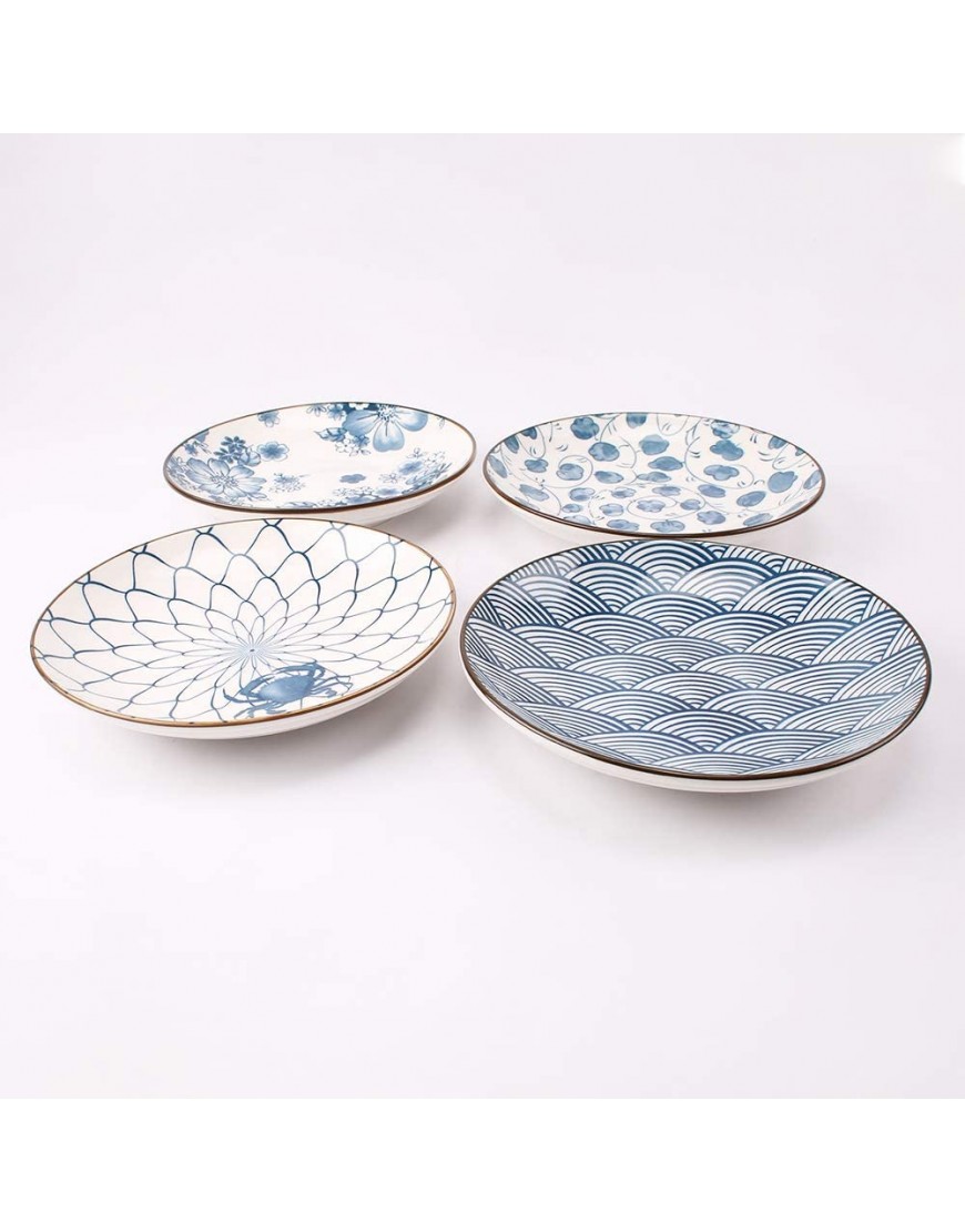 YALONG Ceramic Japanese Dinner Plates Set 7 Inch Appetizer Shallow Plates Serving Lunches Cheese Salad Dessert Set of 4 Assorted Motifs Microwave & Dishwasher Safe