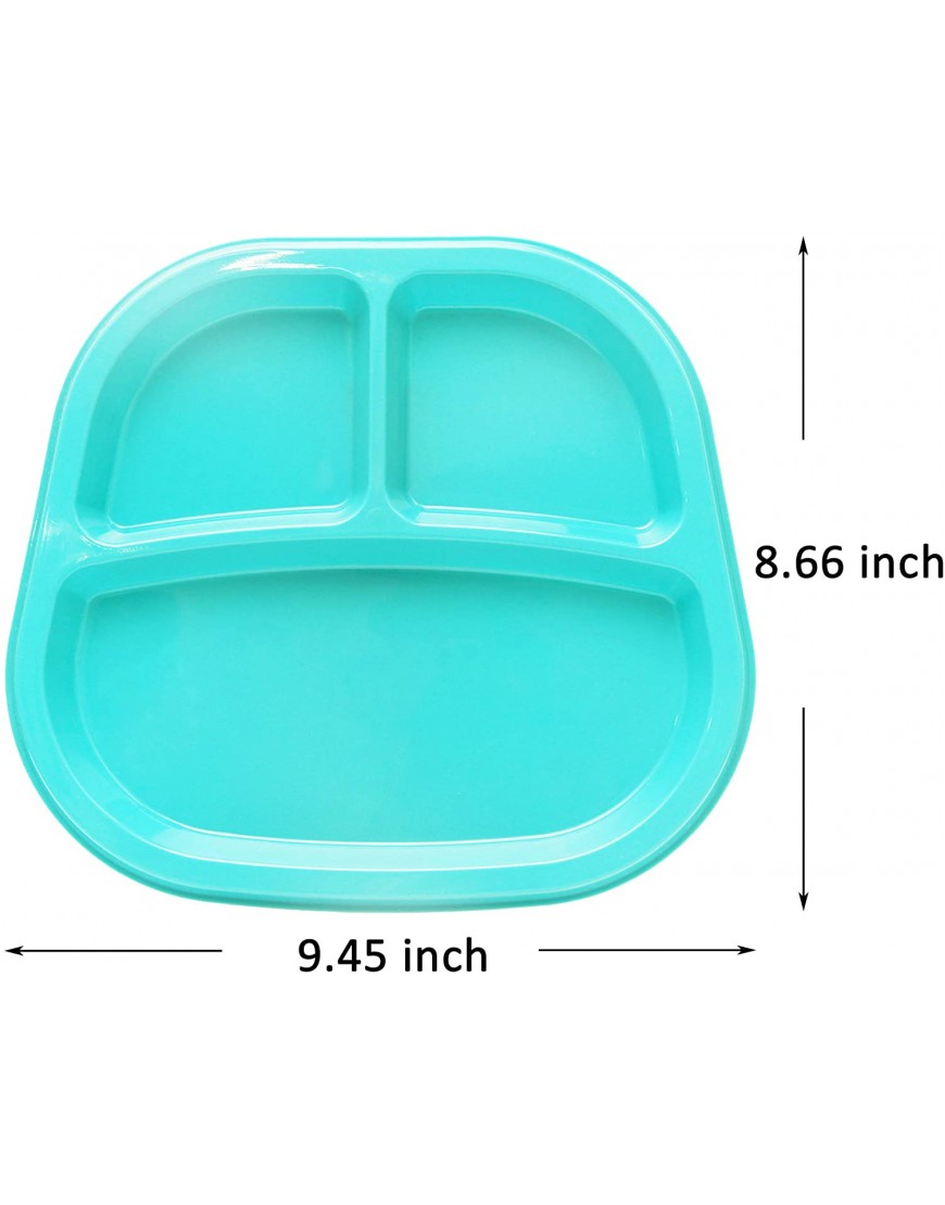 Youngever 3-Compartment Divided Plastic Kids Tray 3 Compartment Plates Set of 9 9 Coastal Colors