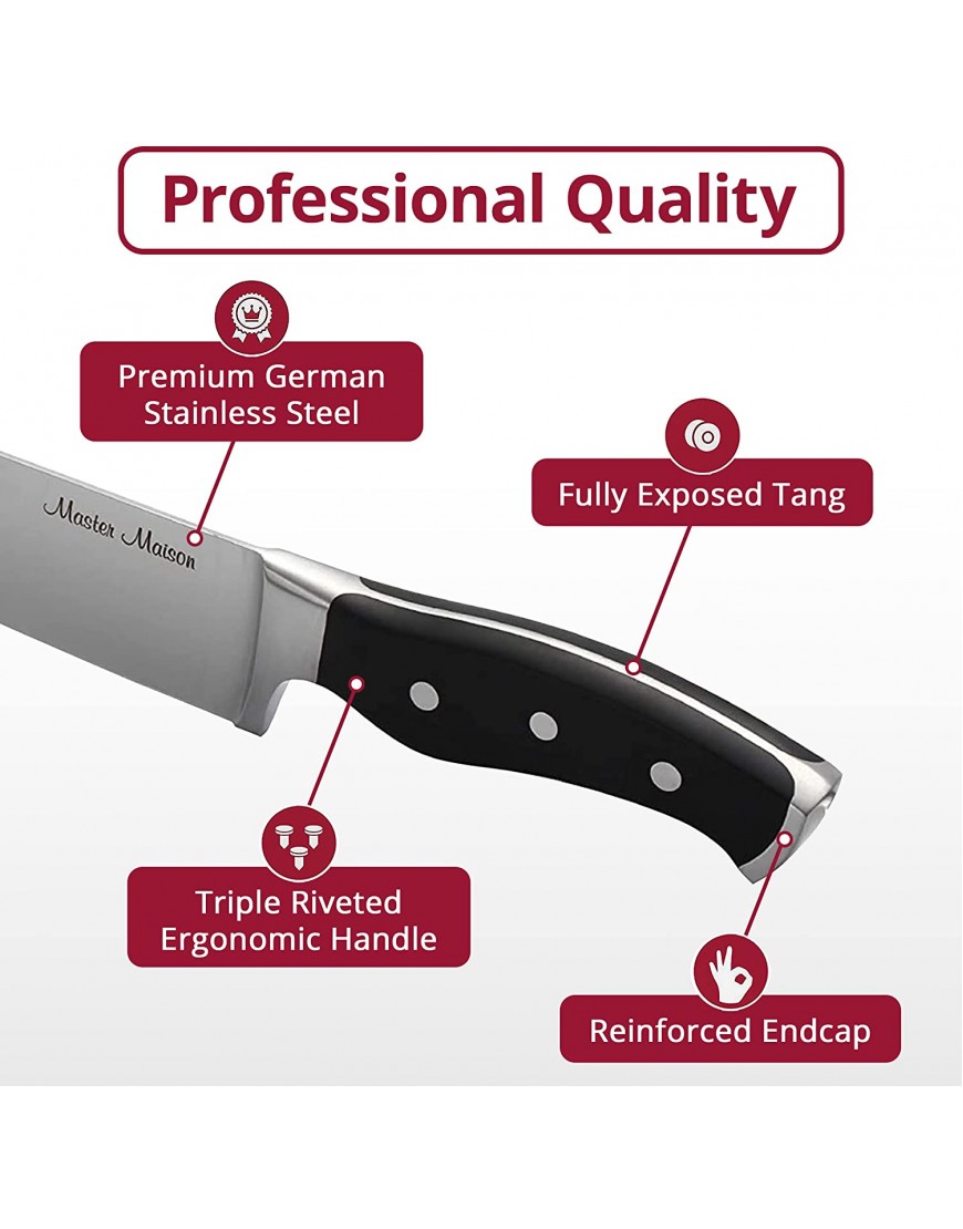 19-Piece Premium Black Kitchen Knife Set With Knife Block | Master Maison German Stainless Steel Knives With Knife Sharpener & 8 Steak Knives | Butcher Block Knife Set | Knife Sets For Kitchen