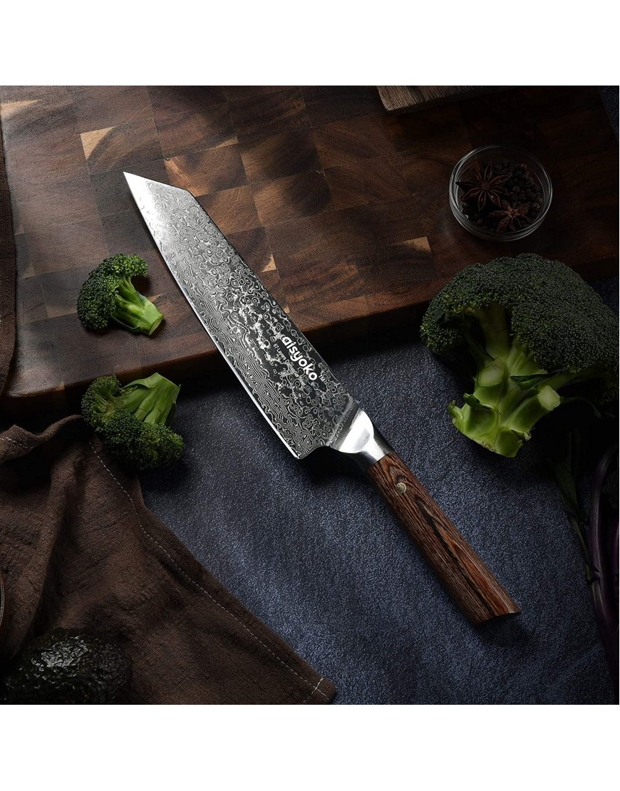 aisyoko Chef Knife 8 Inch Damascus Japan VG-10 Super Stainless Steel Professional High Carbon Super Sharp Kitchen Cooking Knife Ergonomic Color Wooden Handle Luxury Gift Box