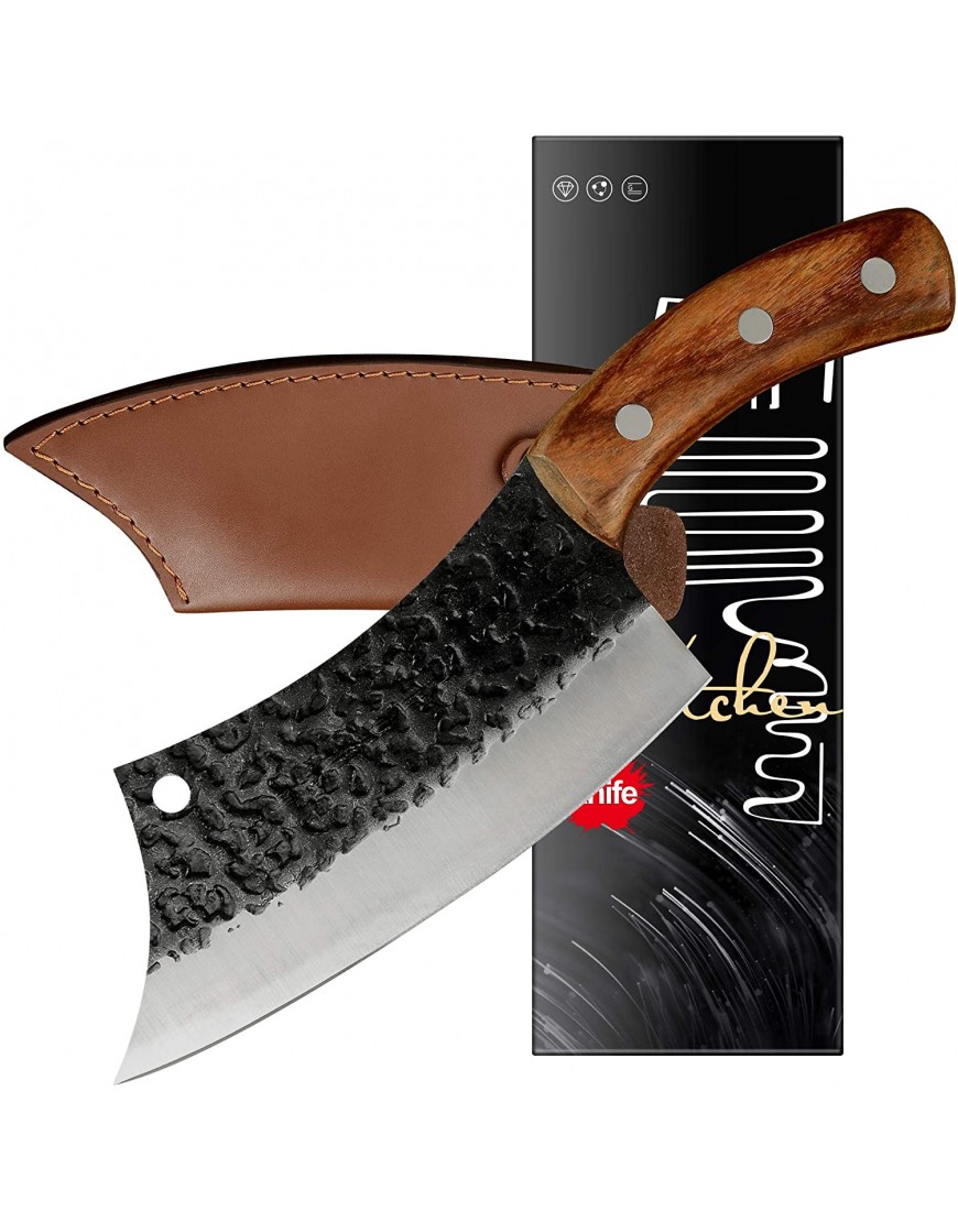 Authentic XYJ FULL TANG 6.2 Inch Kitchen Knife Chef Knives With Carrying Leather Knife Sheath 4Cr13 Stainless Steel Slicing Cutting Butcher Knives For Meat Vegetable Cooking Tool