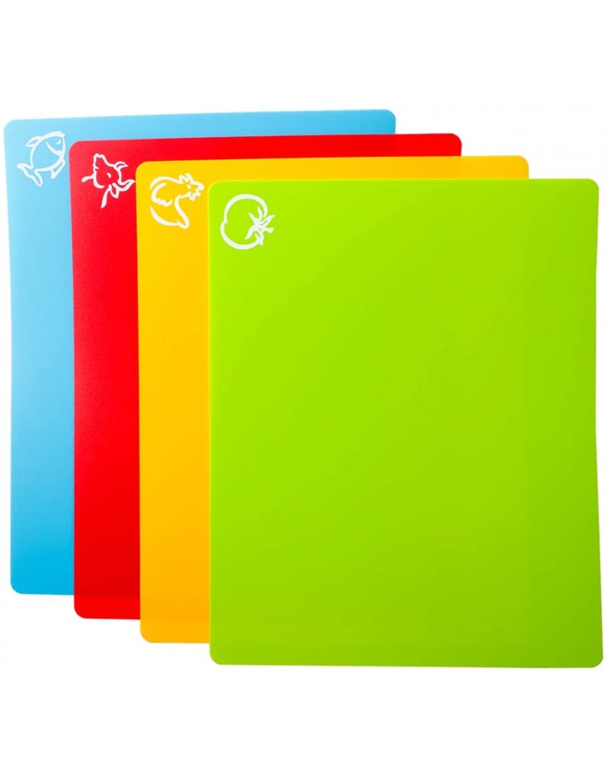 Carrollar Flexible Plastic Cutting Board Mats Colored Mats With Food Icons Gripped Back Cutting board Set of 4