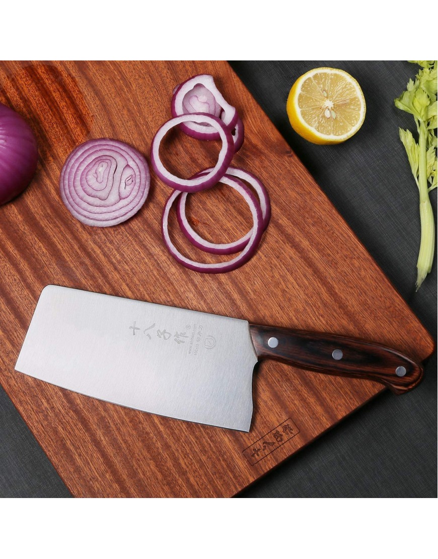 Chinese Knife SHI BA ZI ZUO Vegetable Meat Knife 6.7-inch Stainless Steel Slicer Cleaver Wooden Handle with Moderate Weight