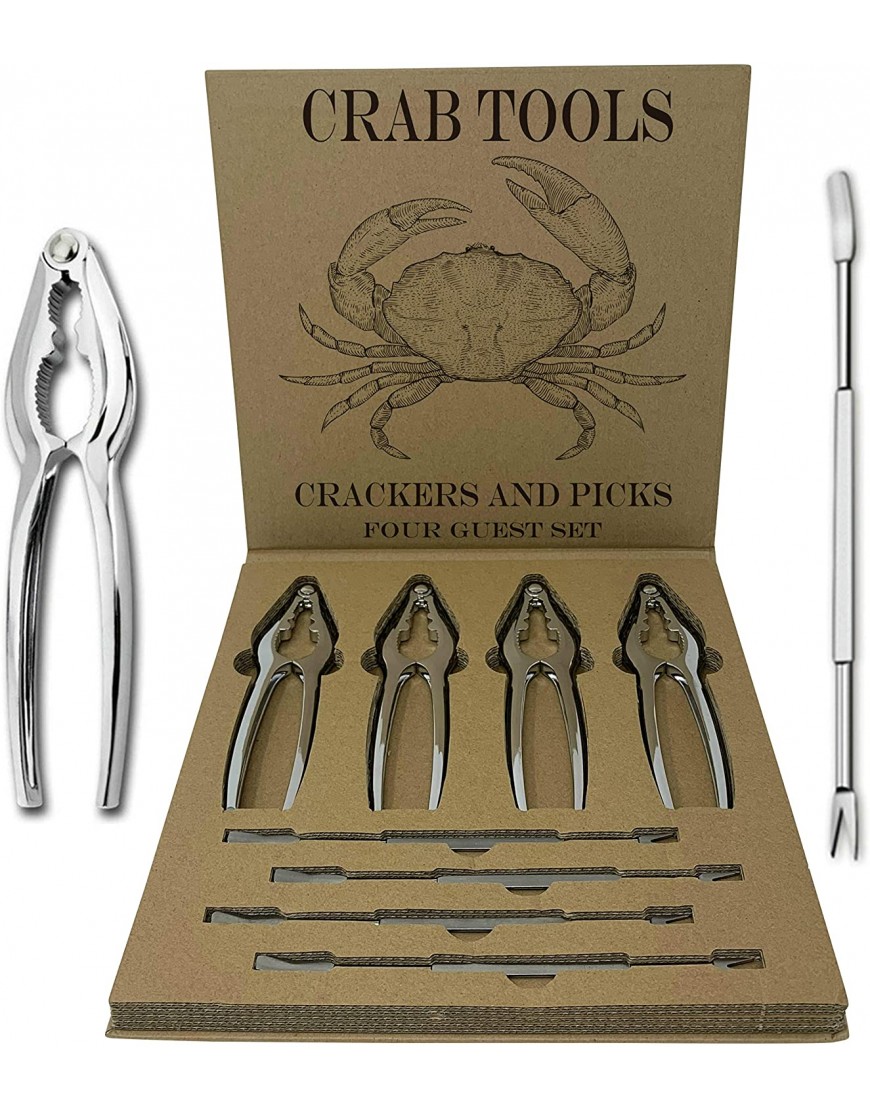 Crab And Lobster Crackers And Picks Four Guest Set – Nautical Crab Board Box Included For Smart Storage And Care