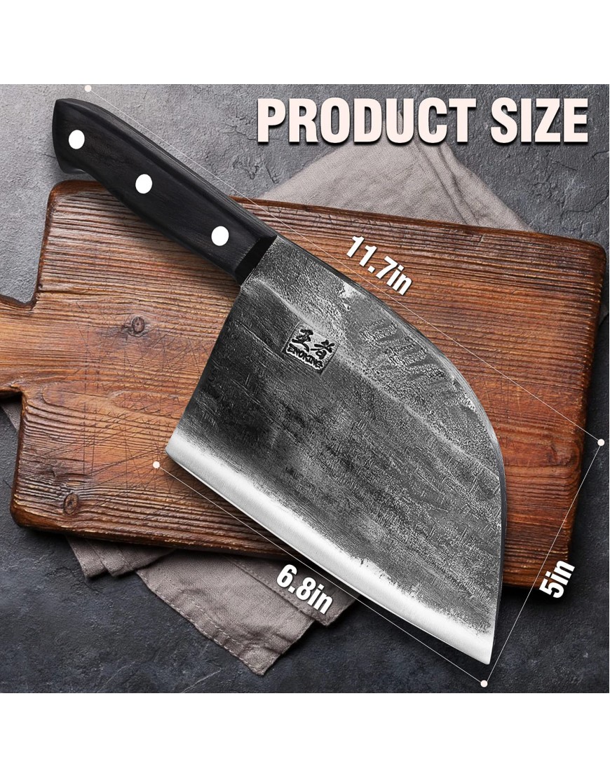 ENOKING Serbian Chef Knife Meat Cleaver Forged Butcher Knife with Full Tang Handle Leather Sheath Kitchen Knife for Kitchen Camping BBQ