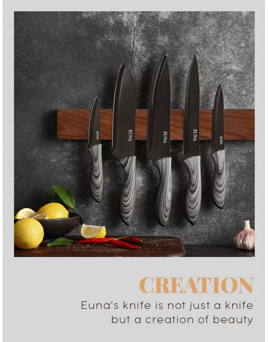 EUNA 5 PCS Kitchen Knife Boxed Set Ultra Sharp Japanese Knives with Sheaths and Gift Box Chefs Knives Set for Professional Multipurpose Cooking with PP Ergonomic Handle Gray