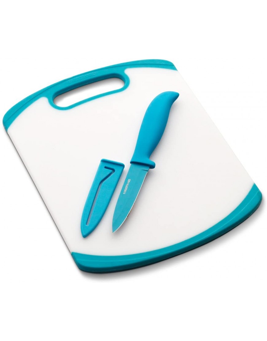 Farberware Paring Knife and Cutting Board Set White Blue -